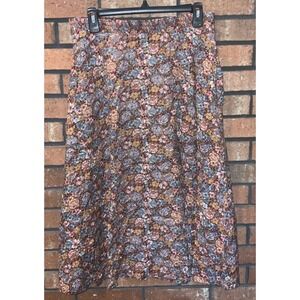 Vintage The Branch Joshua Tree Floral Midi Skirt Burgundy Blue Smocked Waist